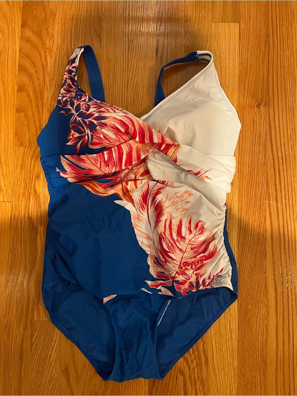 Swimsuits For All Blue, White & Red Floral One-Piece Swimsuit